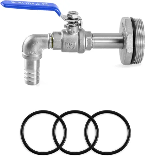Miniatura 3 de QWORK Grifo de tambor para tambor de acero y plástico de 55 galones, grifo de barril de acero inoxidable de 2 pulgadas con salida de 90 grados 3/4 1