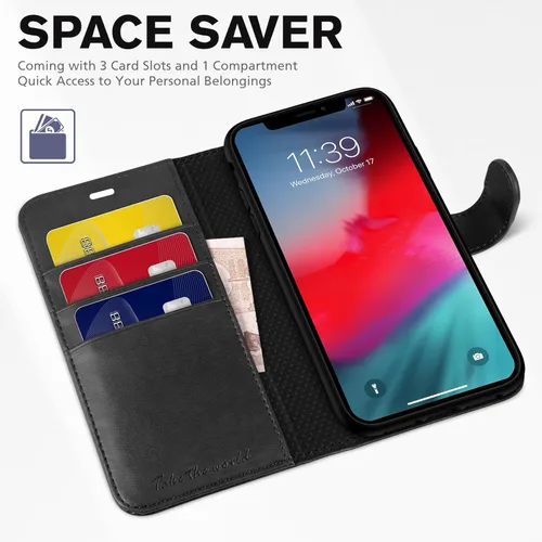 Miniatura 7 de TUCCH Funda tipo cartera para iPhone XR, función atril con bloqueo RFID, ranura para tarjetas de crédito, de piel sintética, con carga inalámbrica