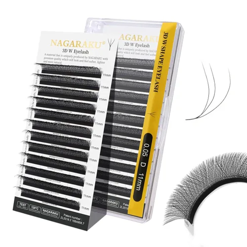 Miniatura 373 de NAGARAKU Extensiones de pestañas Double Tips 4D W, suministros con puntas dobles, gruesas con rizado D de 0.07 mm, bandeja mixta 8-15 mm, 0.07-D