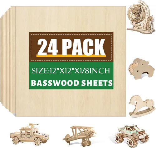 Miniatura 10 de Paquete de 8 hojas de madera contrachapada de nogal de 12 x 12 x 1/8 pulgadas, madera contrachapada de 0.118 in para corte y grabado láser, madera