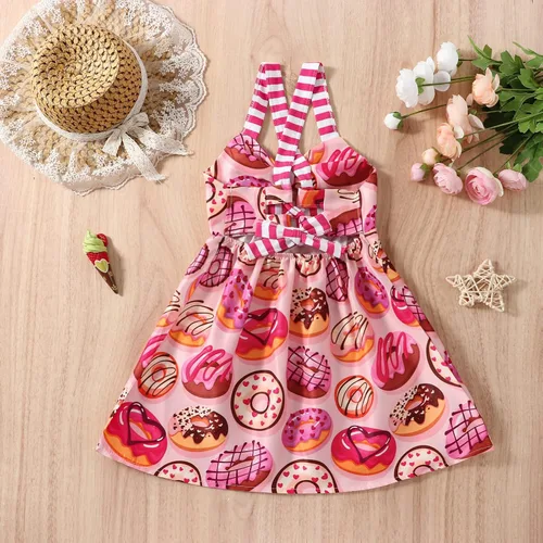 Miniatura 3 de Falda de verano para niñas pequeñas, estampado de dinosaurio, helado, sin mangas, correa sin espalda, vestido 1-6T