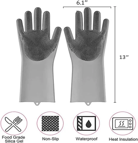 Miniatura 2 de Magic Silicone Dishwashing Scrubber, 2 in 1 Reusable Rubber Gloves, Heat Resistant Kitchen Tool for Household