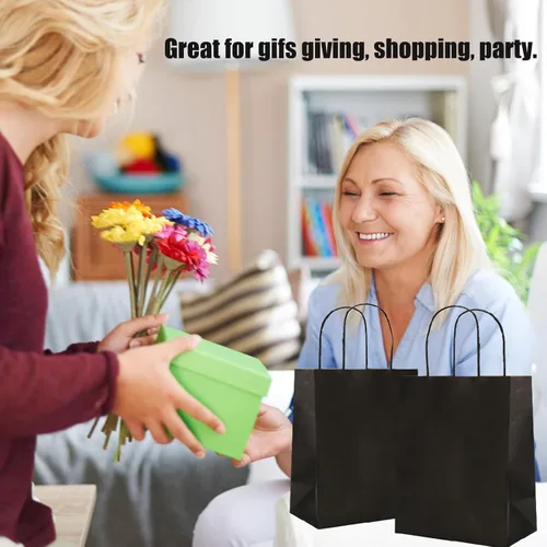 Miniatura 4 de Bolsas de regalo medianas con asas, 50 bolsas de papel kraft a granel, color negro 8x4.75x10 inch,120GSM,Thick,Durable,Recyclable,6LB Load,for