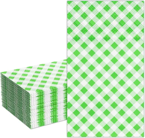 DYLIVeS Servilletas a cuadros verdes y blancos, servilletas de papel desechables para almuerzo, cena, picnic, cumpleaños, Pascua, fiesta de