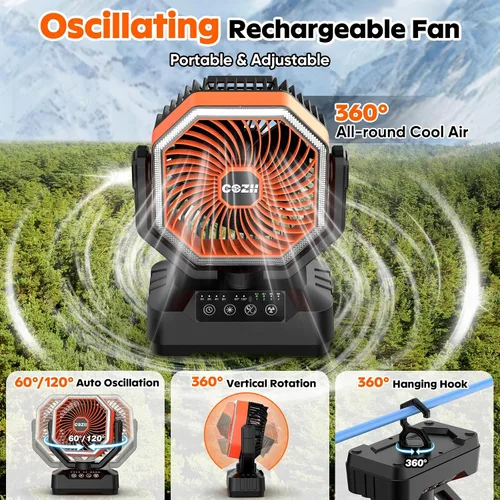 Miniatura 4 de COZII Ventilador portátil recargable, ventilador de batería de 20000 mAh de hasta 70 horas de funcionamiento, ventilador de campamento con luz LED