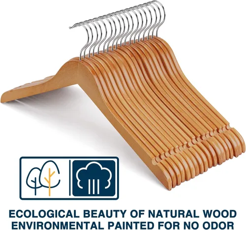 Miniatura 3 de Paquete de 20 perchas de madera resistentes para camisas, vestidos, abrigos y más (natural)