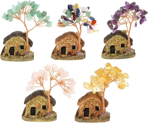 Cabilock Adorno de árbol de piedras preciosas de cristal para árbol de dinero, mini oficina resina, árbol de dinero