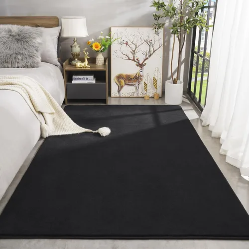 Miniatura 2 de Amearea Alfombras Modernas de Área para Dormitorio, Sala de Estar, 4x6 Pies Alfombra Negra de Espuma Viscoelástica Engrosada, Alfombras Mullidas