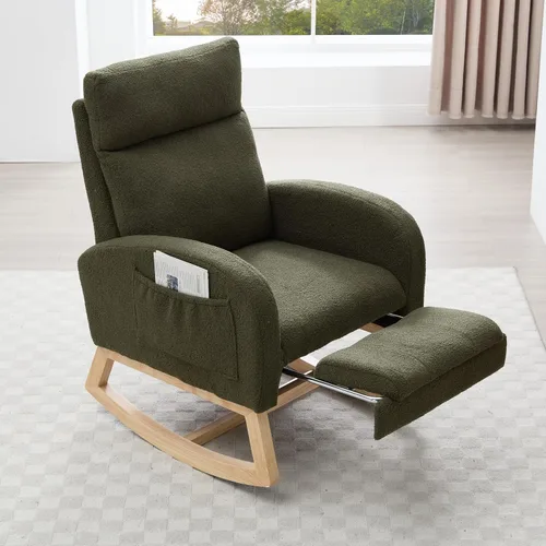 Setawix Mecedora de peluche con reposapiés para guardería, silla mecedora tapizada para sala de estar, sillón mecedor de ocio, silla mecedora