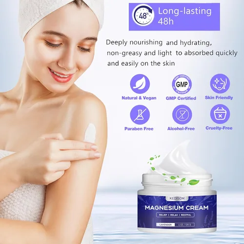 Miniatura 5 de Crema de magnesio para dormir - Loción tópica natural de magnesio, calma - Mantequilla corporal nocturna para hidratación profunda - Seguro