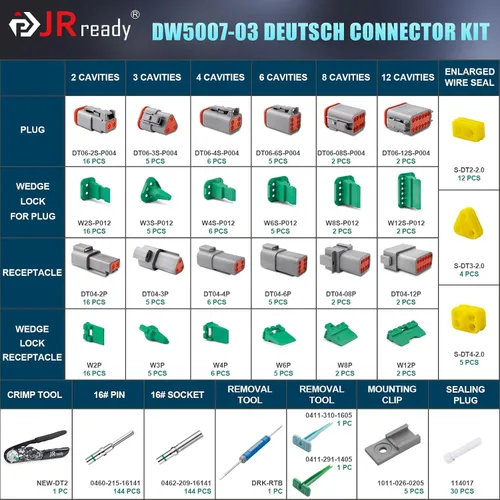 Miniatura 8 de JRready DW5007-03 Kit de conectores Deutsch,Conector DT 2 pines,3 4 6 8 12 pines gris IP68 conectores de cable eléctrico impermeables