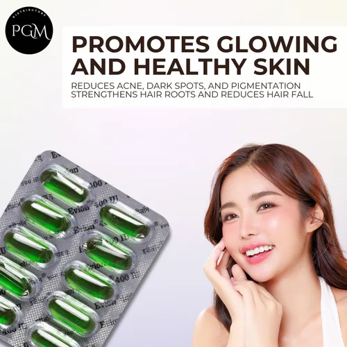 Miniatura 3 de 50 cápsulas Evion de vitamina E para una cara brillante, cabello fuerte, acné, uñas, piel brillante 400 mg