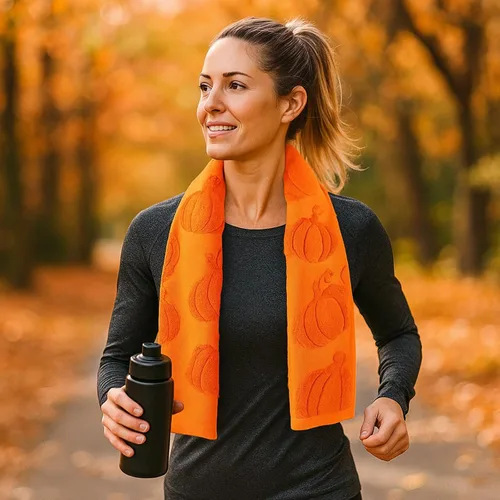 Miniatura 5 de Remagr Paquete de 4 toallas de mano 3D de calabaza jacquard para baño, algodón jacquard, absorbente, otoño, Acción de Gracias, naranja y amarillo