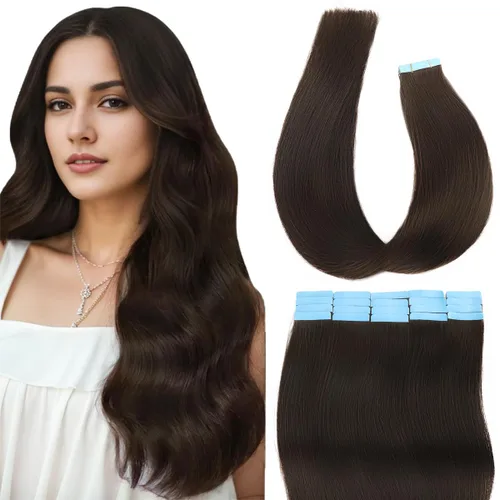 Miniatura 11 de Extensiones de cabello humano con cinta, color borgoña #99J, sin costuras, trama de piel, invisible, color rojo vino, extensiones de cabello lacio