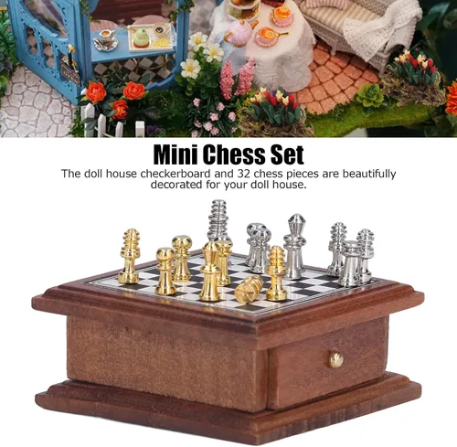 Miniatura 2 de Juego de ajedrez en miniatura, muebles de casa de muñecas de regalo, decoración de mini colección para el hogar