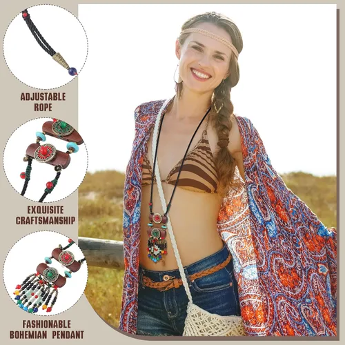 Miniatura 5 de 6 collares largos bohemios para mujer, collar de madera vintage, hecho a mano, retro, Nepal, bohemio, regalos de joyería