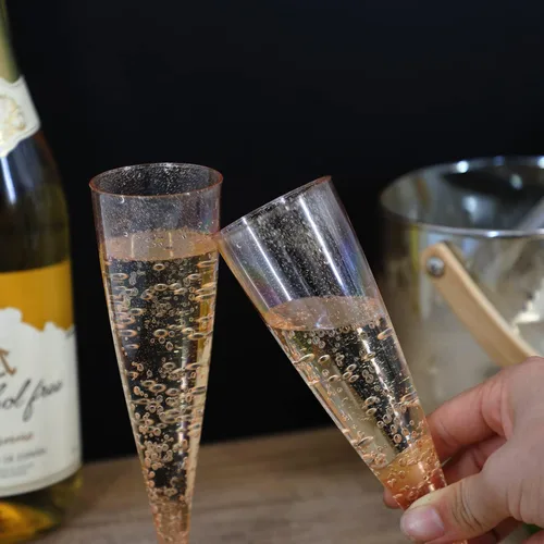 Miniatura 4 de Homy Feel Paquete de 30 copas de vino de plástico oro rosa con purpurina, copas de champán de 5 onzas desechables para fiestas, copas de champán