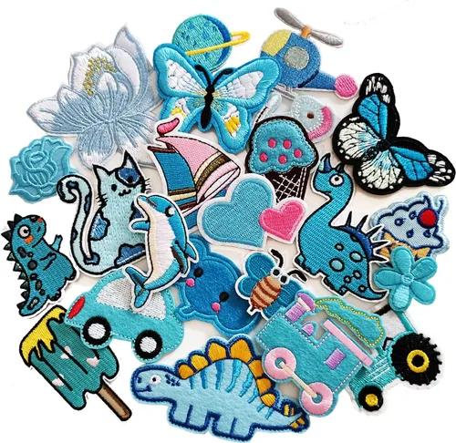 30 piezas de parches bordados azules para planchar y coser de varios tamaños para ropa de niños, chaquetas, pantalones de mezclilla, mochilas