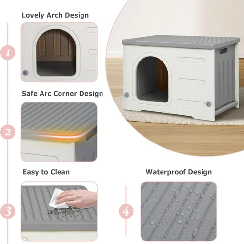 Miniatura 3 de Deblue Casa de plástico para gatos para interiores y exteriores, resistente a la intemperie, para gatos salvajes, refugio único para gatos pequeños