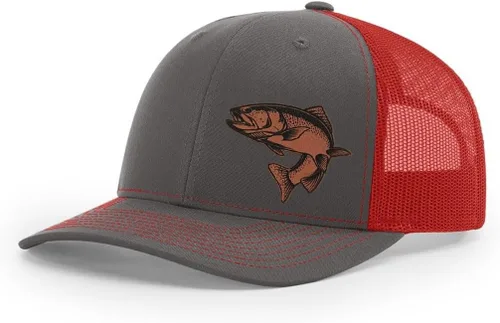 Miniatura 43 de Sombrero de pesca de trucha con parche de cuero grabado láser Richardson 112 Snapback Trucker Cap