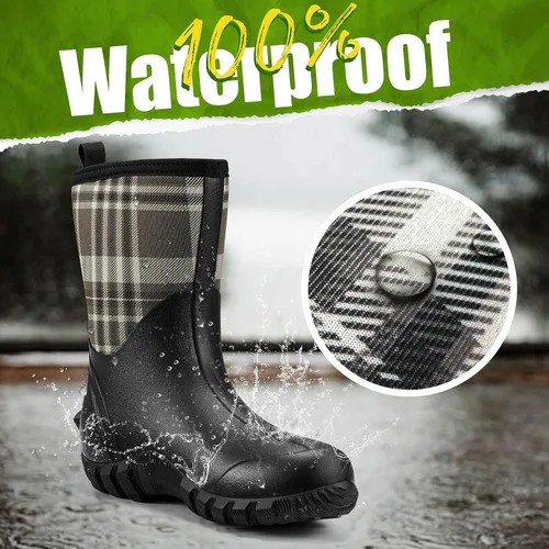 Miniatura 2 de TIDEWE Botas de goma para mujer botas de lluvia aisladas de neopreno de 0217in con vástago de acero botas de caza impermeables de media pantorrilla