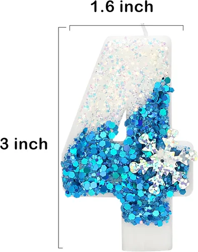 Miniatura 2 de Velas temáticas de cumpleaños de nieve congelada, vela de cumpleaños número 4 para suministros de fiesta, decoración de fiesta de cumpleaños Azul