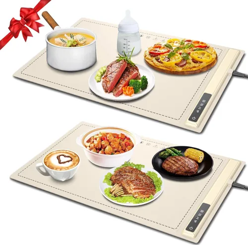 Miniatura 11 de Esterilla de calentamiento mejorada para alimentos con temperatura ajustable - Bandeja de calentamiento eléctrica portátil, calentador de alimentos