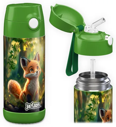 Miniatura 44 de Jarlson® CHARLI - Botella de agua para niños [12 onzas], botella térmica de acero inoxidable con pajilla, botella de agua aislada a prueba