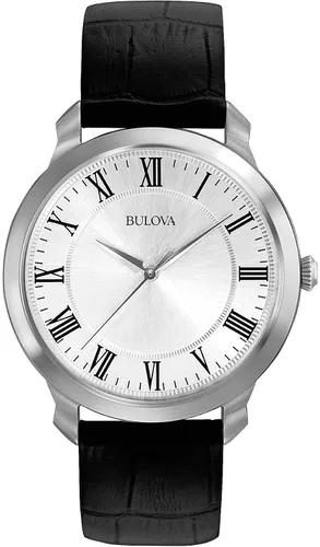 Miniatura 10 de Bulova Reloj clásico de tres manecillas para hombre, de cuarzo, correa de cuero negro, marcadores de números romanos, 41mm