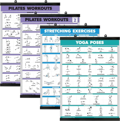 Miniatura 4 de Palace Learning Paquete de 4 – Volumen de entrenamiento de pilates 1 y 2 + estiramiento + posturas de yoga – Juego de póster de ejercicio