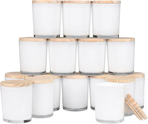 Miniatura 33 de SHOWIN Tarros gruesos para hacer velas, 16 unidades, tarros vacíos de 7 onzas con tapas de madera para hacer velas, contenedor de muestra