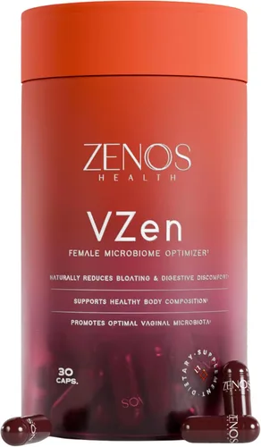 Zenos Health VZen - Probióticos vaginales para mujeres, probióticos y prebióticos para la salud digestiva y alivio de la hinchazón para mujeres,