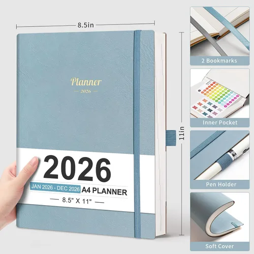 Miniatura 5 de AHGXG Agenda 2026, semanal y mensual, grande A4 de 8.5 x 11 pulgadas, agenda 2026-2027, calendario de 15 meses de enero de 2026 a marzo de 2027