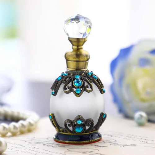 YU FENG Botella de perfume de cristal decorativa, con diamantes de imitación recargables, con joyas, botellas de perfume de vidrio vintage para Azul
