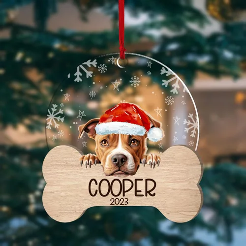 Miniatura 5 de Nazenti American Pit Bull Terrier Adorno de Navidad, adorno de perro fotográfico, adorno de perro personalizado, adornos de fotos de madera
