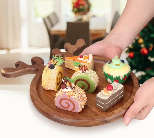 Miniatura 7 de Platos de cocina de Navidad de madera de acacia para decorar la cena Plato de madera para queso de Navidad Bandeja de charcutería de Navidad