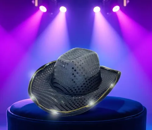 Miniatura 3 de Sombrero de vaquero con lentejuelas LED para fiesta de fiesta intermitente, fiesta de baile para cumpleaños, boda, festival, Halloween