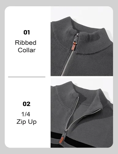 Miniatura 23 de MAGCOMSEN Suéteres de algodón con cremallera de 1/4 para hombre, suéter tipo polo, a rayas, para otoño e invierno, sudaderas cálidas