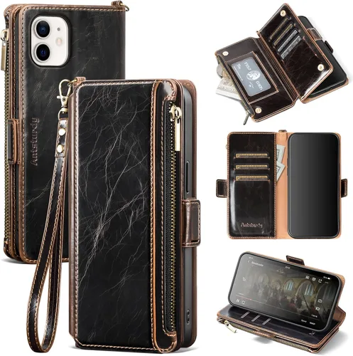 Antsturdy Funda tipo cartera compatible con iPhone 12 Mini, funda de piel sintética con bloqueo RFID, funda para teléfono para mujeres y hombres,