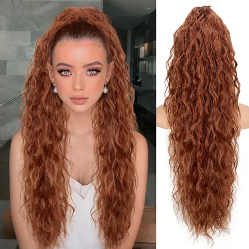 Miniatura 12 de ORSUNCER Extensión de cola de caballo de 18" con pinza rizada, cola de caballo esponjosa, extensiones de pelo sintético de aspecto natural para mujer