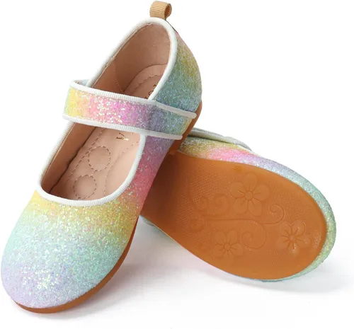Miniatura 3 de Zapatos de vestir arcoíris para niña, zapatos de princesa con purpurina para niña, zapatos Mary Jane brillantes para fiesta, bailarina, para uso