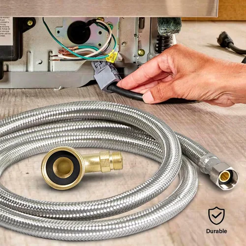 Miniatura 6 de Highcraft CNCT28772-OM Conector, conecta el lavavajillas al agua, línea de suministro Dishwsher con codo giratorio, acero inoxidable trenzado de 72