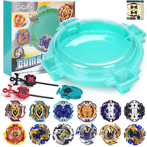 Miniatura 7 de COCOFOX Battling Top Burst Conjunto de Juguetes - Juego completo de batalla con estadio, 6 trompos de batalla y 2 lanzadores, juguetes para niños