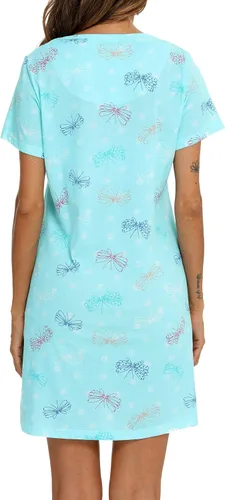Miniatura 6 de ENJOYNIGHT - Camisones de algodón para mujer, talla grande, camisa de dormir de manga corta con estampado