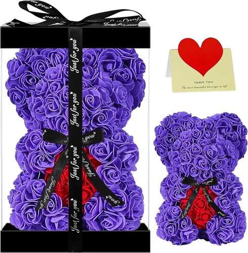 Miniatura 9 de Double Couple Regalo para mamá y mujer, bonito oso de rosas, adorable oso artificial, el mejor regalo para el día de San Valentín, día de la madre