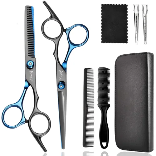 Miniatura 14 de Kit de tijeras para cortar y degrafilar el cabello, kit profesional de tijeras para mezclar cabello Fcysy, tijeras de peluquero para corte