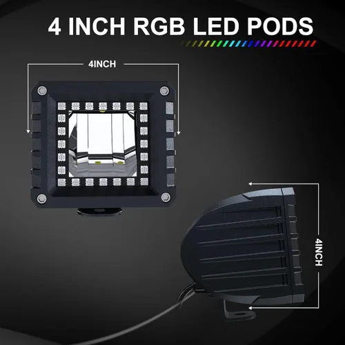 Miniatura 4 de Barra de luz LED RGBW de 52 pulgadas, 300W, combo de inundación y foco, 2 módulos LED RGB de inundación de 4 pulgadas con 16 colores sólidos, anillo