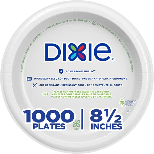 Dixie - Platos de papel de peso medio de 8.5 pulgadas por GP PRO, color blanco, 1000 unidades (125 platos desechables por paquete, 8 paquetes por