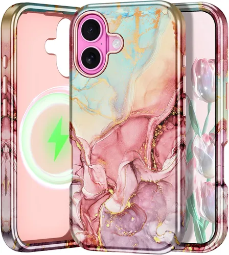 Miniatura 15 de Btscase Funda para iPhone 16e (2025), [probada en caídas de grado militar] Diseño de patrón de mármol delgado, resistente, a prueba de golpes