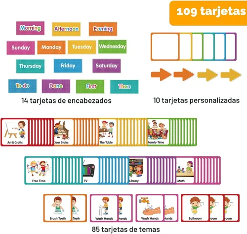 Miniatura 4 de Gran horario visual para niños, tabla de recompensa de tareas domésticas, tabla de rutina para niños pequeños, planificador semanal de doble cara